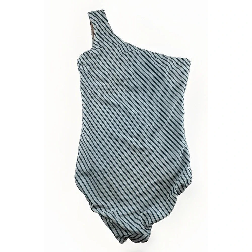 Albion Fit The Icon Wave Sydney One Piece Swimsuit S Blue Stripe One Shoulder